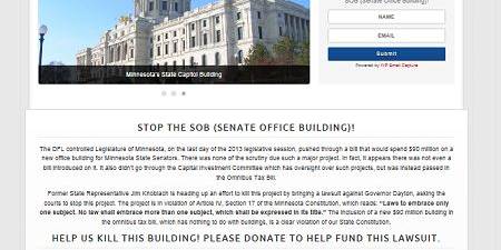 stop the sob, senate office building, jim knoblach, mn, minnesota, senate office building, lawsuit, governor, mark dayton, st. paul